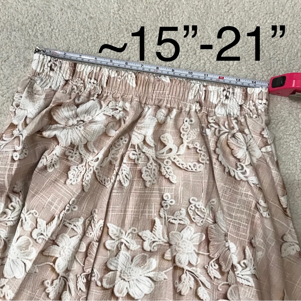 Midi Skirt NWOT Floral Lace Printed Length 34” Beige Size L - Picture 6 of 11